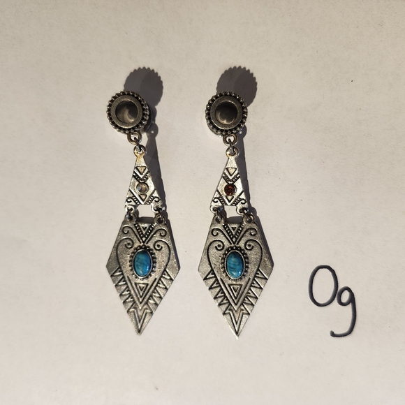 Jewelry - Silver and Turquoise Geometric Gauges